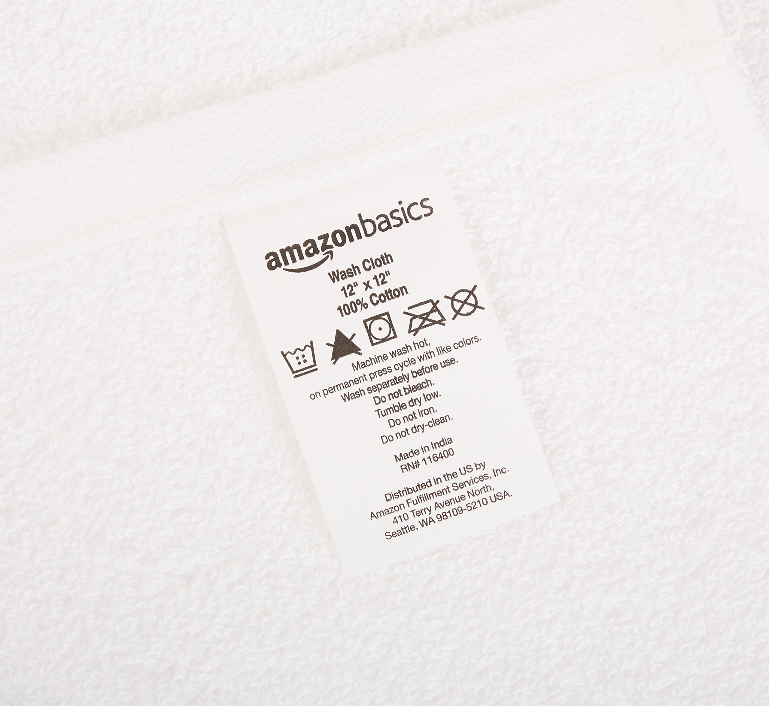Amazon Basics Fast Drying Bath Towel, Extra Absorbent, Terry Cotton Washcloth, 12 x 12 Inch, White - Pack of 24