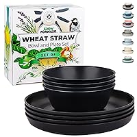 Grow Forward Premium Wheat Straw Plates and Bowls Sets - 8 Unbreakable Microwave Safe Dishes - Reusable Wheat Straw Dinnerware Sets - Plastic Plates and Bowls Alternative for Camping, RV - Midnight