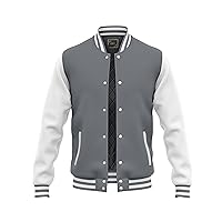 RELDOX Brand Varsity Jacket, Wool Body with Leather Arms Letterman Baseball Unique & Stylish Color Grey-White, Size 3XL