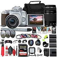 Canon EOS 250D / Rebel SL3 DSLR Camera with 18-55mm Lens (Silver) (3461C001) + Canon EF 75-300mm f/4-5.6 III Lens (6473A003) + 64GB Memory Card + Color Filter Kit + Filter Kit + More (Renewed)