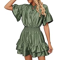 Summer Satin Solid Color Closed Waist Loose V Neck Leaf Swing Women's Dress Maxi Dress Women