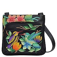 Anna by Anuschka Women’s Genuine Leather Slim Shoulder Organizer - Hand Painted Original Artwork