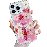 Real Flower iPhone 14 Plus Case, Clear Soft Flexible Rubber Pressed Dry Real Flower Girls Women Glitter Floral Case for iPhone 14 Plus -Pink