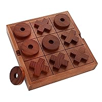 Large Tic Tac Toe Game Outdoor Game Table - 8.6 x 8.6in Wooden Table Top Games with Hiding Box