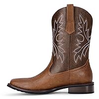 Cowboy Boots for Men - Western Men's Boots with Classic Embroidered, Slip on Square Toe Boots, Slip Resistant Country Boots Chunky Heel Ankle, Durable Short Boots for Spring Fall