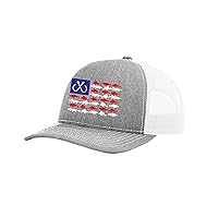 Men's Freshwater Fishing Salt Water Fish Outdoors Patriotic American Flag Embroidered Mesh Back Trucker Hat