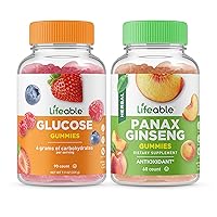 Lifeable Glucose + Panax Ginseng, Gummies Bundle - Great Tasting, Vitamin Supplement, Gluten Free, GMO Free, Chewable Gummy