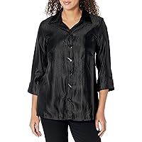 MULTIPLES Women's Turn-up Cuff Three Quarters Sleeve Button Front High-Low Shirt