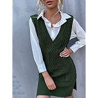 Women's Shirts Women's Tops Shirts for Women Split Hem Knit Top Without Blouse (Color : Army Green, Size : Small)
