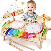 Kids Drum Set for Toddlers Baby Music Instruments 7 in 1 Montessori Preschool Musical Toys Children Drum kit Xylophone Tambourine Birthday Gifts for Boys and Girls