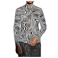 WDIRARA Men's Zebra Print Semi Sheer Long Sleeve T-Shirt Top Mock Neck Casual Tee Tops