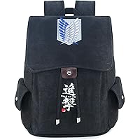 Anime Canvas Backpack Mens Backpack Bag Drawstring Flap Backpack Printed Daypack Black