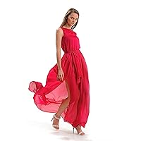 ANASTASIIA IVANOVA Elegant Long Dress Raspberry Color Chiffon Fabric
