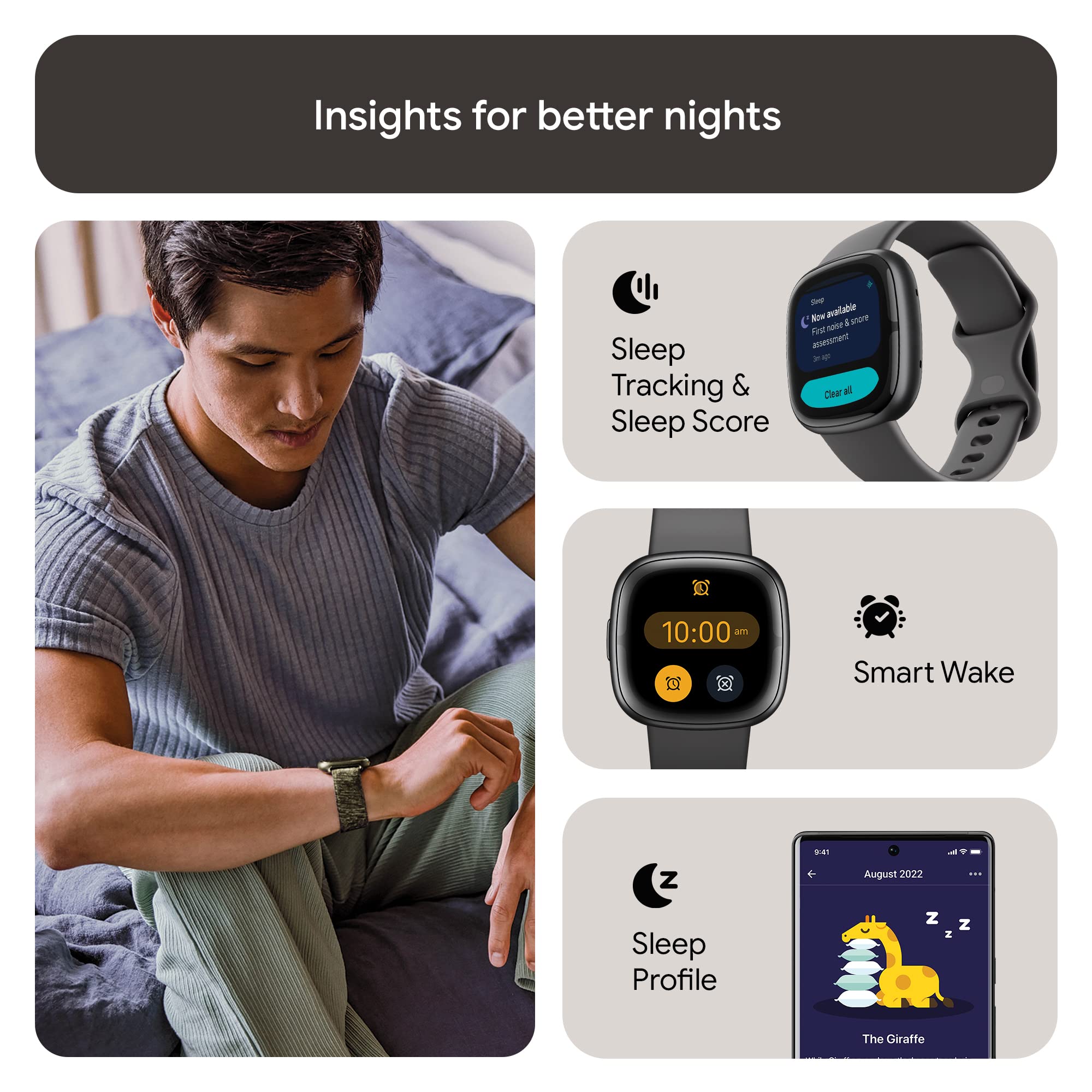 Fitbit Sense 2 Advanced Health and Fitness Smartwatch with Tools to Manage Stress and Sleep, ECG App, SpO2, 24/7 Heart Rate and GPS, Shadow Grey/Graphite, One Size (S & L Bands Included)