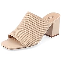 Journee Collection Square Open Toe Chunky Block Heel Knit Slip-On Pump for Women - Lorenna Heeled Fashion Mule