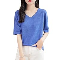 Women's 100% Merino Wool Base Layer Shirt Tops V Neck Short Sleeve Travel Hiking Tee T Shirt Pullover Sweater
