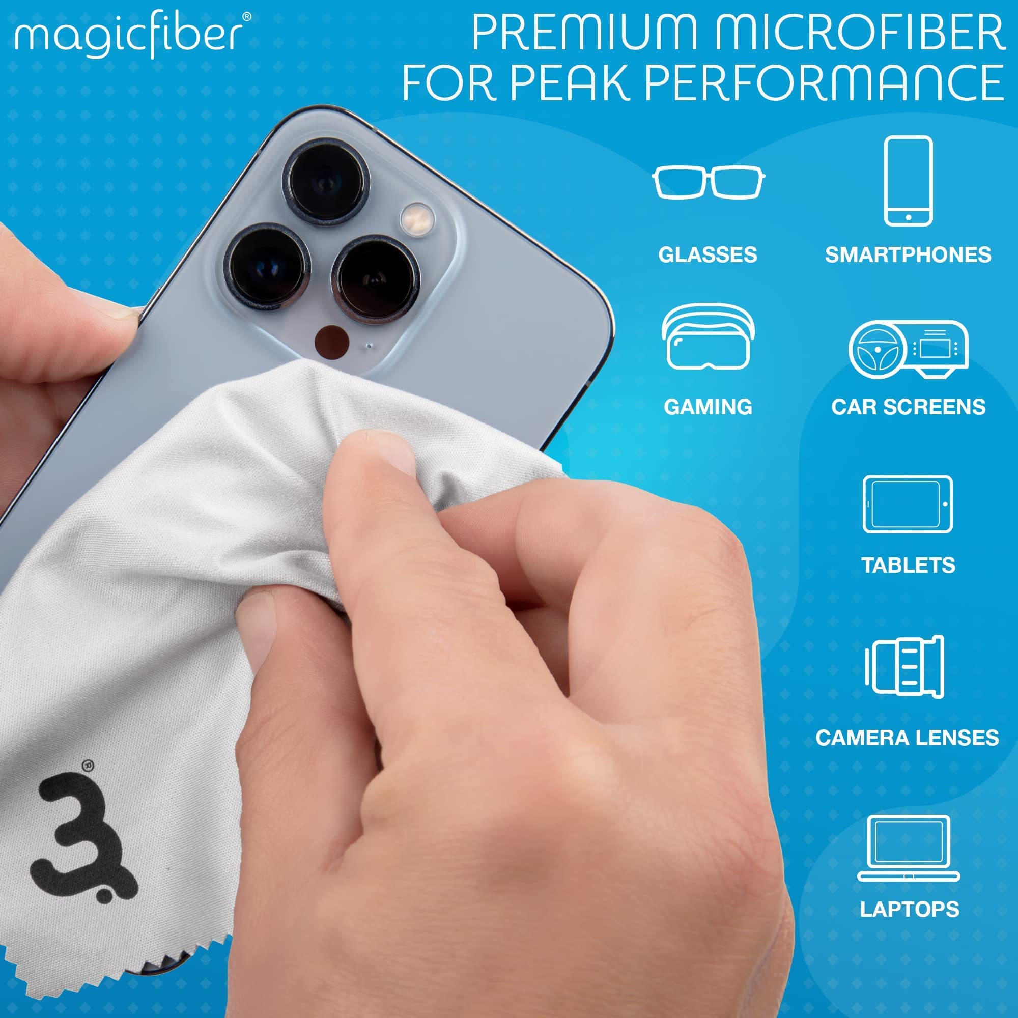 MagicFiber Microfiber Cleaning Cloth, 6 Pack - Premium Cloth for Glasses, Lens, Screens & More