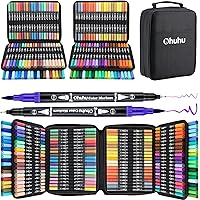 Ohuhu Markers for Adult Coloring Books: 160 Colors Brush Pens Dual Brush Fine Tip Drawing Pens Water-Based Coloring Markers for Calligraphy Bullet Journal with Carrying Case -Maui (Black Package)