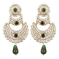 Touchstone Indian Bollywood Glamorous Handcrafted contemporary Designer Jewelry long Chandelier Earrings In Rhinestone crystal Gold or Silver Tone For Women.