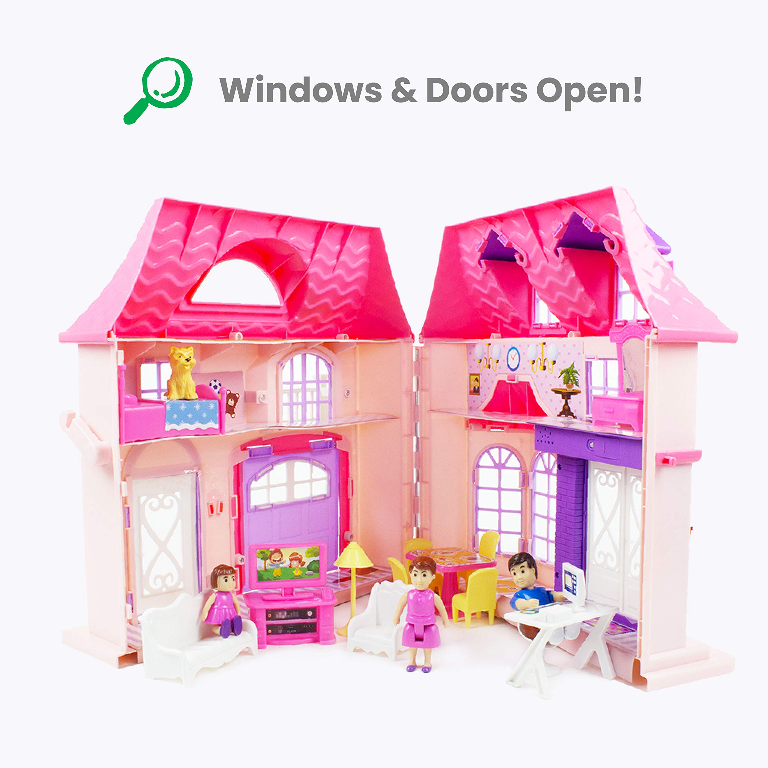 Boley American Doll House - 21 Pc Kids & Toddler Toy House Playset with Small Furniture & Dolls