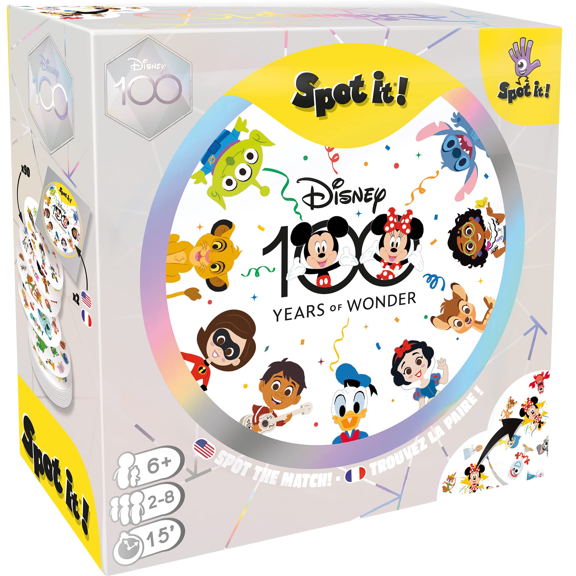 Spot It! Disney 100 Years of Wonder Card Game | Fast-Paced Symbol Matching Observation Game | Fun Family Game for Kids and Adults | Age 6+ | 2-8 Players | Avg. Playtime 15 Minutes | Made by Zygomatic