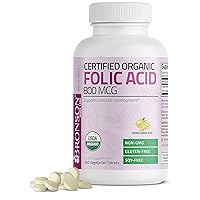 Bronson Organic Folic Acid (Vitamin B9 Folate) 800 mcg Natural Folate from Lemon Peel 360 Tablets