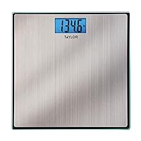 Taylor Digital Scales for Body Weight, High 400 LB Capacity, Brushed Stainless Steel Thin Glass Platform, Unique Blue LCD, Durable Platform, 11.8 x 11.8 Inches, Stainless Steel