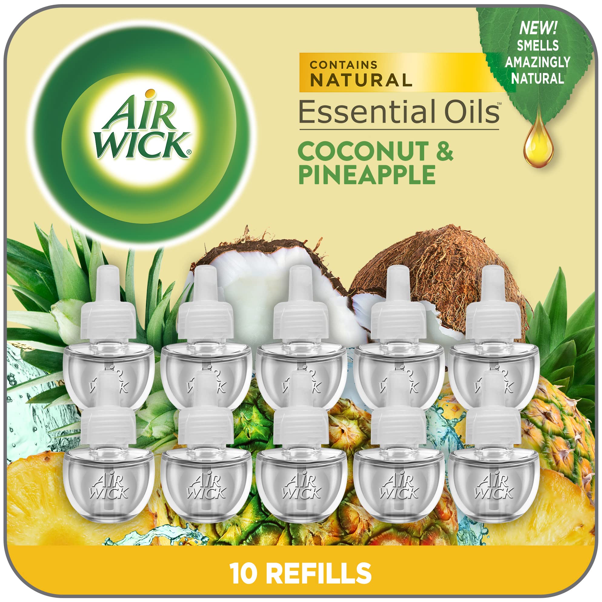 Air Wick Plug in Scented Oil Refill, 10ct, Coconut & Pineapple, Air Freshener, Essential Oils, Eco Friendly