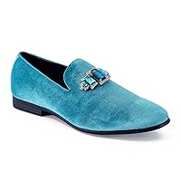 Amali Tiago- The Original Men's Faux Velvet Slip On Loafer with Jeweled Bit and Matching Piping - Mens Smoking Slip On Shoes - Formal Tuxedo Dress Shoe Loafers for Men
