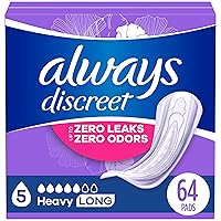 Always Discreet Adult Incontinence Pads for Women, Heavy Absorbency, Long Length, Postpartum Pads, 64 CT