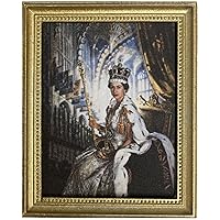 Melody Jane Dollhouse Queen Elizabeth II Coronation Portrait Picture 1:12 Gold Frame