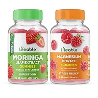Lifeable Magnesium + Moringa Leaf, Gummies Bundle - Great Tasting, Vitamin Supplement, Gluten Free, GMO Free, Chewable Gummy
