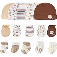 Baby Caps Mittens and Thick Warm Socks Cotton Newborn Essentials Accessories (Hats+Gloves+Terry Socks),0-6 Months