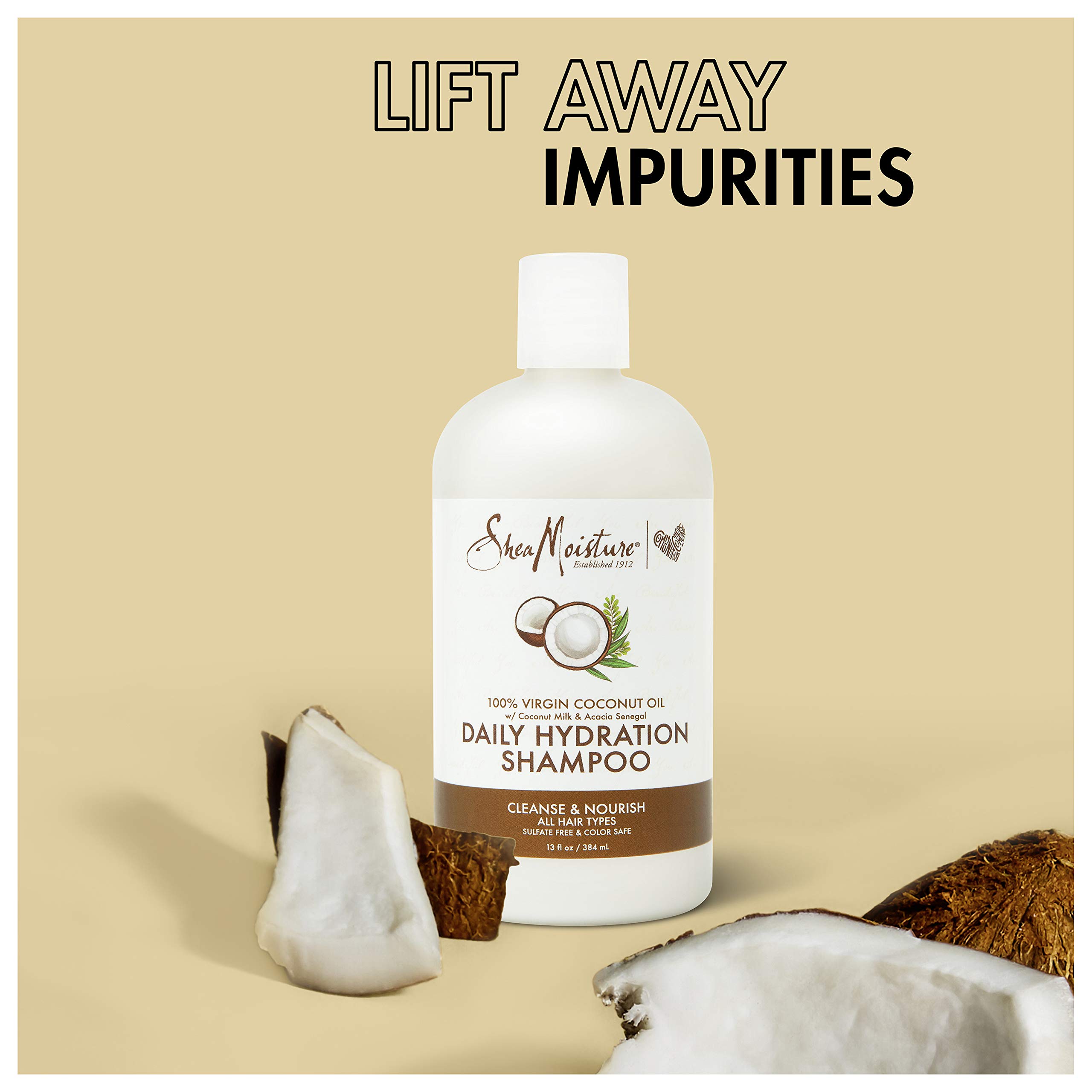Sheamoisture Daily Hydration Shampoo for All Hair Types 100% Virgin Coconut Oil Sulfate-Free 13 oz