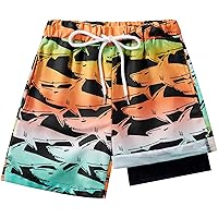 Boys Swim Trunk with Compression Boxer Brief Double Layer Beach Surf Board Shorts Kids Quick Dry Anti Chafe Swimwear