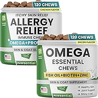 Allergy Relief Dog Chews + Omega Fish Oil - Itchy Skin Relief w/Probiotics + Omega 3 + Colostrum, Omega Skin & Coat Supplement Chews