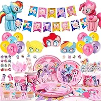 My Little Pony Party Supplies,164Pcs My Little Pony Birthday Party Supplies And Decorations Set-My Little Pony Balloons Stickers Masks Cake Toppers Banner Tablecloth Plates Cups Napkins...