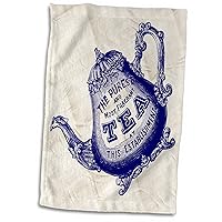 3dRose - Russ Billington Designs - Lovely Blue Teapot Woodcut on Quilted Effect Background - Towels (twl-223278-1)