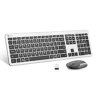 iClever GK08 Wireless Keyboard and Mouse - Rechargeable Wireless Keyboard Ergonomic Full Size Design with Number Pad, 2.4G Stable Connection Slim Mac Keyboard and Mouse for Windows, Mac OS Computer