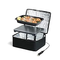 HOTLOGIC Mini Portable Electric Lunch Box Food Heater - Innovative Food Warmer and Heated Lunch Box for Adults Car/Home - Easily Cook, Reheat, and Keep Your Food Warm - Black (12V)