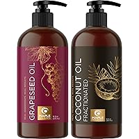 Pure Cold Pressed Grapeseed Oil with Fractionated Coconut Oil Set - Hydrating Grapeseed Oil for Hair Skin and Nails Plus Coconut Carrier Oil for Essential Oils Mixing - Pure Coconut and Grapeseed Oil