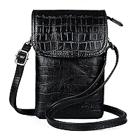 befen Genuine Leather Small Cell Phone Crossbody Bag Purses for Women Cross Body, Silver Zipper, Black Crocodile, S