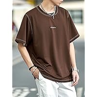 Shirts for Men Men Letter Pattern Tee (Color : Coffee Brown, Size : X-Large)