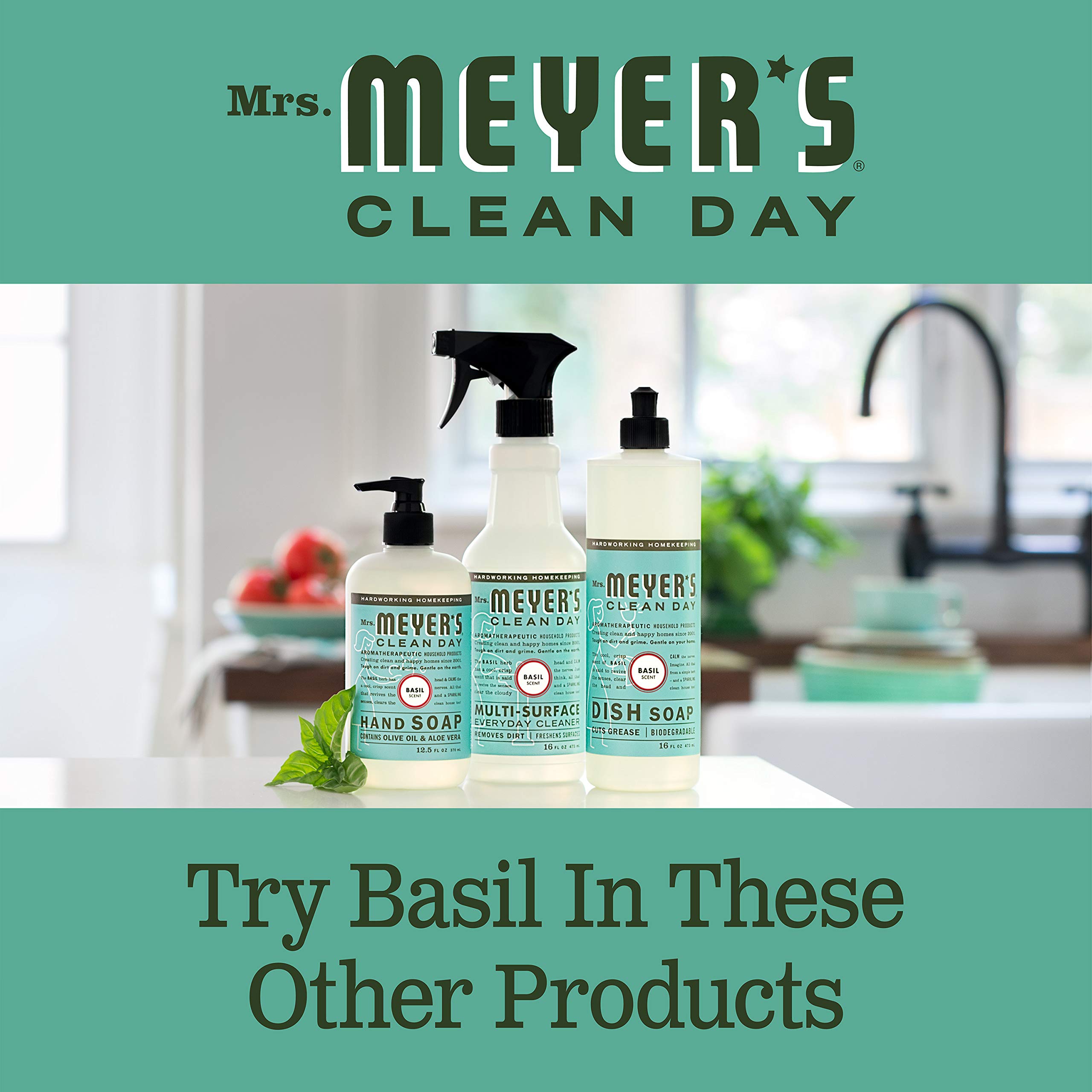 Mrs. Meyer's Liquid Dish Soap, Biodegradable Formula, Basil, 16 fl. oz - Pack of 3