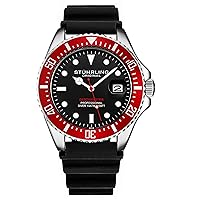 Stuhrling Original Men's Watch Dive Watch Silver 42 MM Case with Screw Down Crown Rubber Strap Water Resistant to 330 FT (Red)