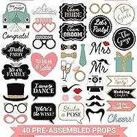 Fully Assembled Wedding Photo Booth Props - Set of 40 - Gold, Pink, Teal, & Silver Selfie Signs - Wedding Party Supplies & Decorations - Cute Wedding Designs with Real Glitter - Did we mention no DIY?