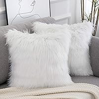WLNUI Set of 2 White Decorative Fluffy Pillow Covers New Luxury Series Merino Style Faux Fur Throw Pillow Covers Square Fuzzy Cushion Case 18x18 Inch