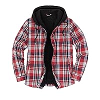 ZENTHACE Men's Sherpa Lined Flannel Shirt Jacket,Snap Button Down Plaid Jacket Shacket with Hood