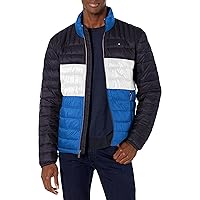 Tommy Hilfiger Men's Water Resistant Ultra Loft Down Alternative Puffer Jacket, Royal Blue Color Block, Medium