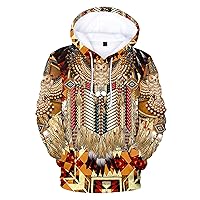 WENKOMG1 Mens Ethnic Printed Hoodies Long Sleeve Winter Fall American Indian Sweatshirt Native Style Graphic Pullover